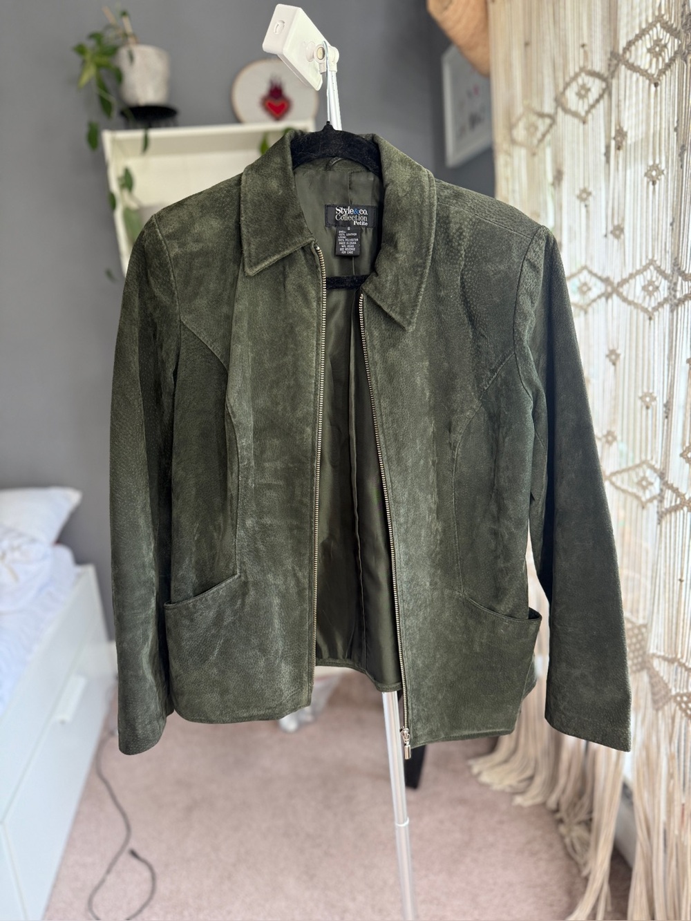 Style & Co. Olive Green Suede Zip-Front Jacket